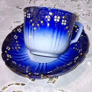 Vintage Blue Cup and Saucer Lunéville France